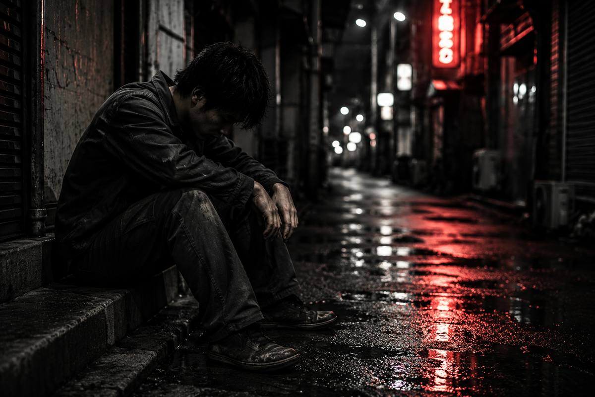 夜の路地で一人